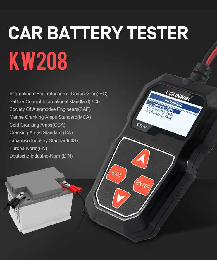 CCA 12V 100-2000A Battery Health Cranking Discharge Tester KONNWEI KW208