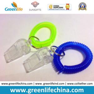 China Plastic Green/Blue Wrist Coil Keychain W/Transparent Whistle for Alerting factory