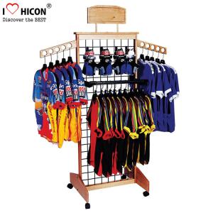 China Wooden Retail Clothing Store Fixtures Grid Wall Panel Display With Hooks factory