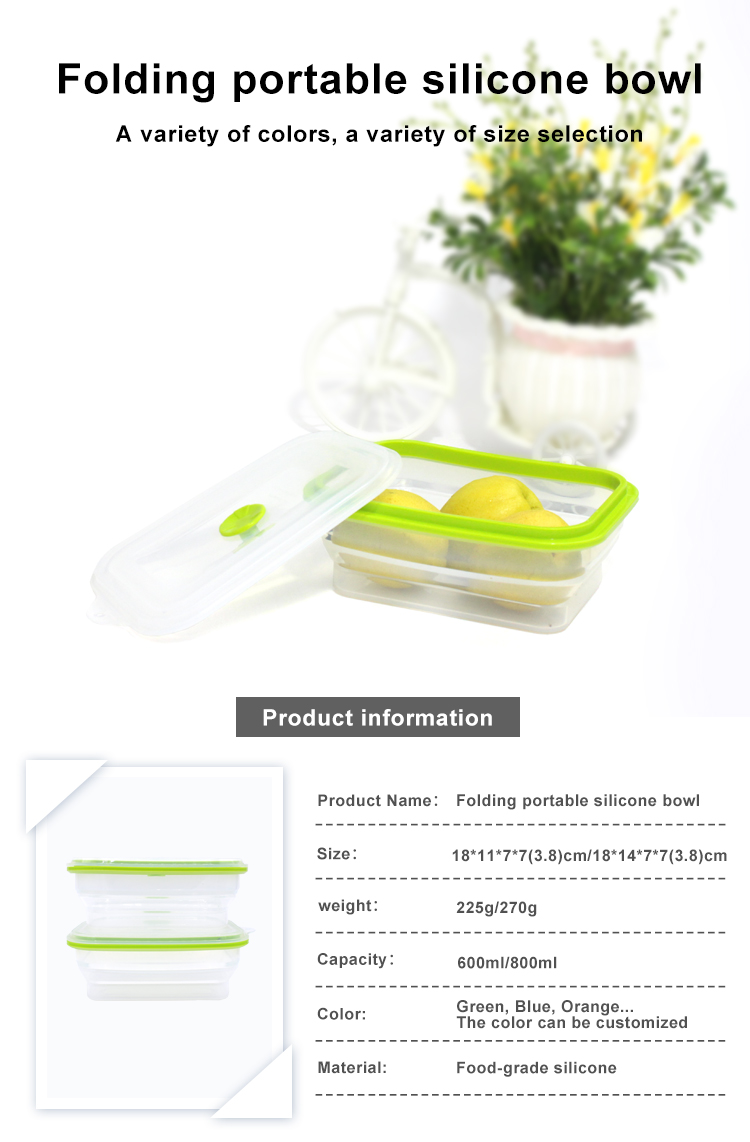 OEM Logo Leakage Proof 800ml Silicone Foldable Lunch Box