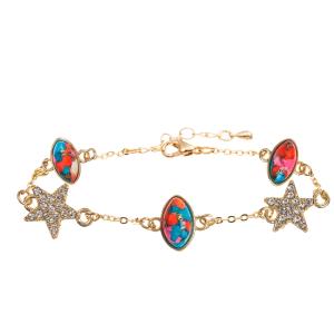 China Handmade Chain Link Bracelet With Rectangle / Sakura / Star / Zircon Pendant factory