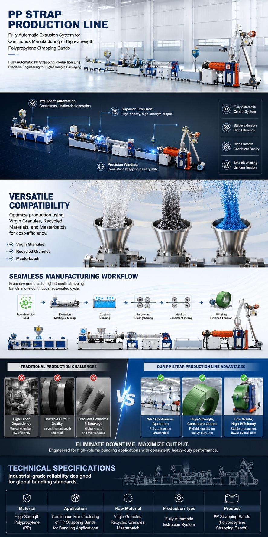 PP Strap Production Line Single Screw Featuring Durable Components for Long Lasting Plastic Strap Extrusion Performance