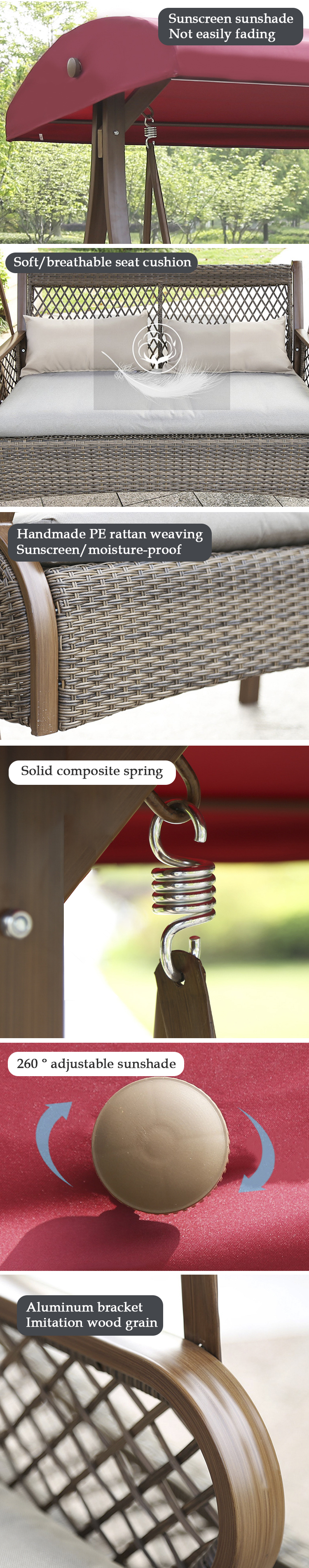 Outdoor Furniture Metal Frame PE Rattan Hanging Swing Chair for Courtyard Garden Beach