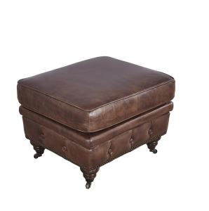China Wheeled Legs Square Leather Ottoman Coffee Table , Brown Leather Ottoman Furniture factory
