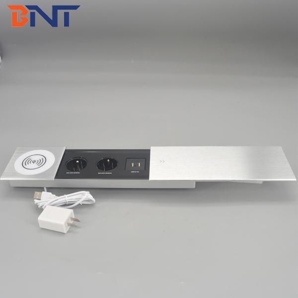Office table mounted new design sliding cover socket with wireless charger