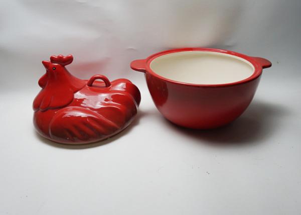 Rooster Shaped Ceramic Houseware Covered Baking Bowl Hand Painted Stoneware