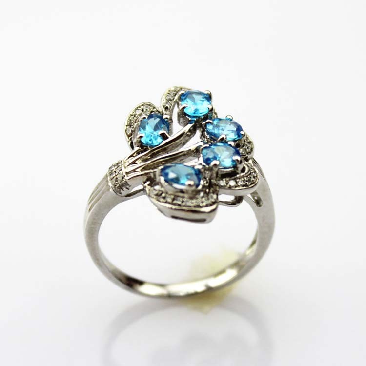 Women Jewelry 925 Silver Pave Blue Topaz Cubic Zirconia Ring (R129)