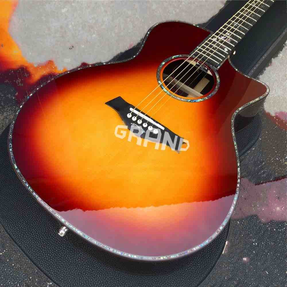 Real abalone sunburst 916 classic acoustic guitar,Solid Spruce top,Ebony fingerboard