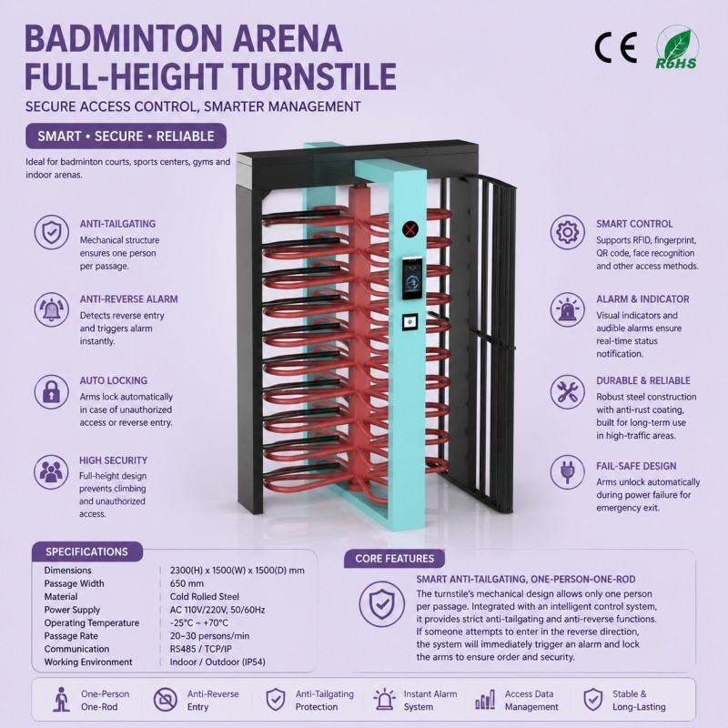 Full height turnstile gate installation and operation demonstration