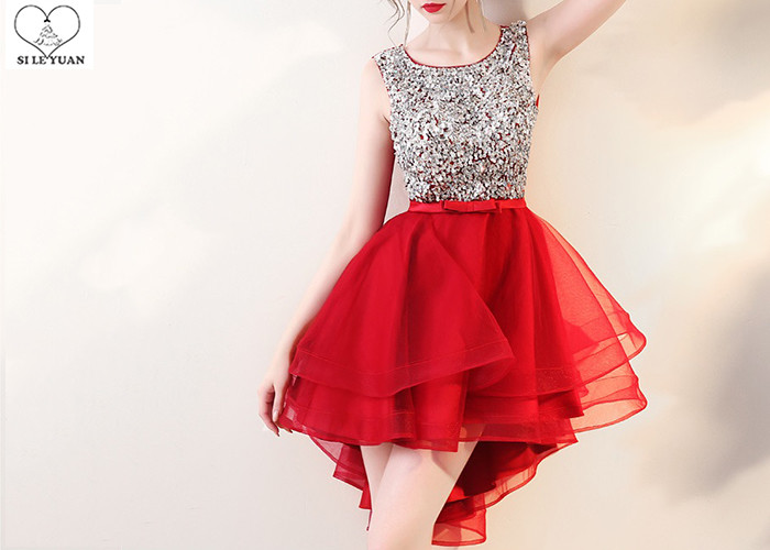 Top Sequin Short Length Prom Dresses Multi Color Back Hollow Sleeveless