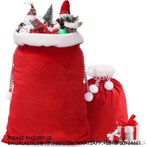 China Velvet Bags With Drawstring Large Plush Santa Sack Christmas Gift Bags In 2 Size For Xmas Package Storage Bags on sale