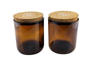 China Decorative Amber Candle Holder Glass Candle Jars With Cork Lid For Candle Making factory