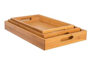 China Home 3 pc Bamboo Breakfast Bed Trays (Squared) | Cut Out Handles | Set of 3pcs Bamboo Serving Tray factory