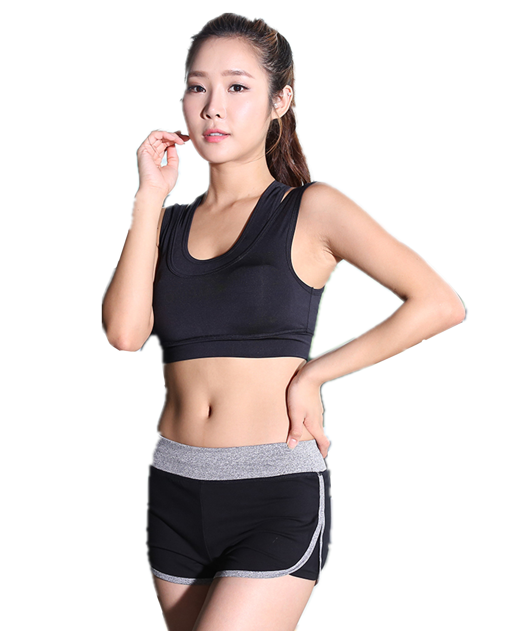 CPG Global 2017 Spring Summer Women's Raceback Stretched Breathable Black Sport Bra Yoga Workout Fitness Top W133