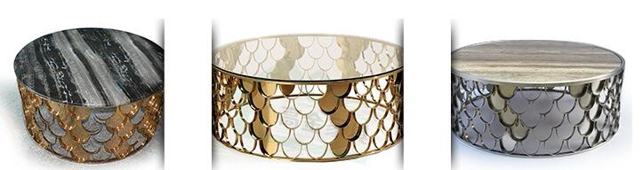 New Model Fish Scales Decoration Round Golden Coffee Table