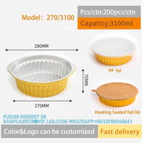 270mm Diameter 3100ml Air Fryer Thickened Food Storage Golden Aluminum Foil Pot