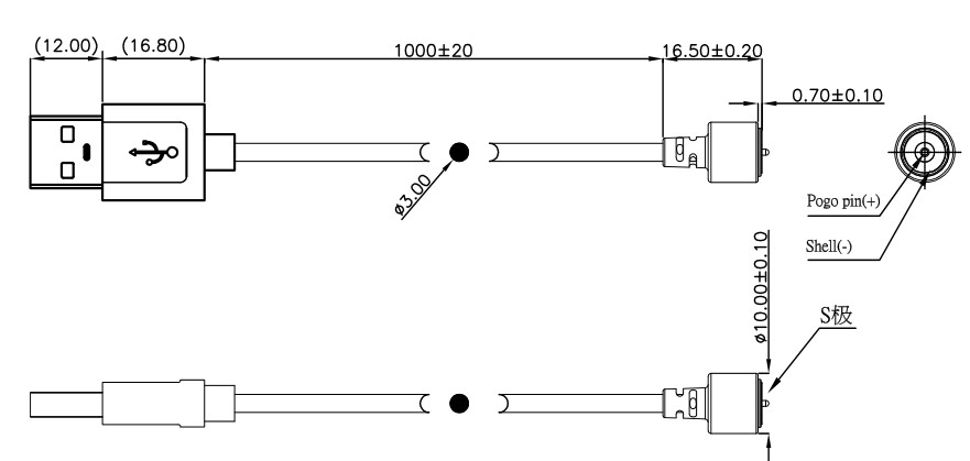 2 Position Magnet Spring-Loaded Pogo pin connector to USB A Magnetic Cable Connector