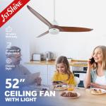 52 Inches Wood Ceiling Fan With Light Reversible Dc Motor Smart Remote Control