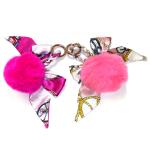 Debossed Logo 3.1inch Fluffy Light Pink Pom Pom Fur Ball Keychain Scarves