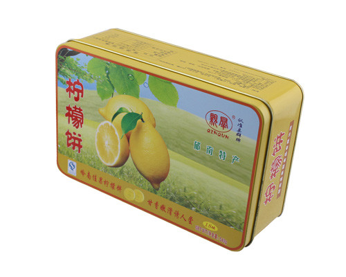 Lemon Cake Tin Box ,CYMK Printed Metal Container Food Graded 0.23mm