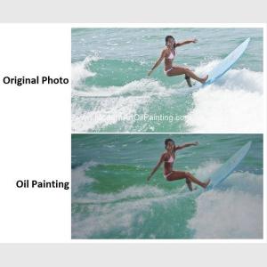 China Realistic Custom Oil Painting Portraits Surf Lady Sports Oil Paintings From Picture factory