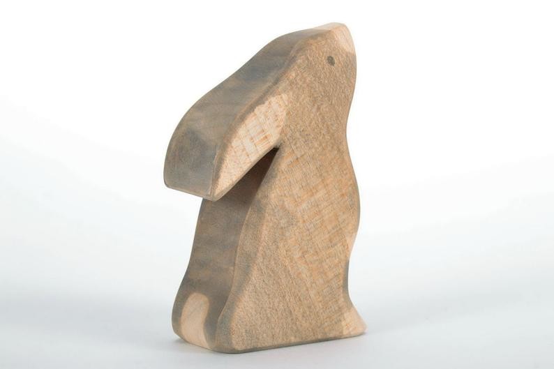 Beech Ashtree Wood Carved Bunny Rabbit Figurine OEM Logo