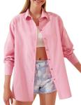 Custom Women′s Long-Sleeved Shirt Solid Color Button up Shirt Loose Casual