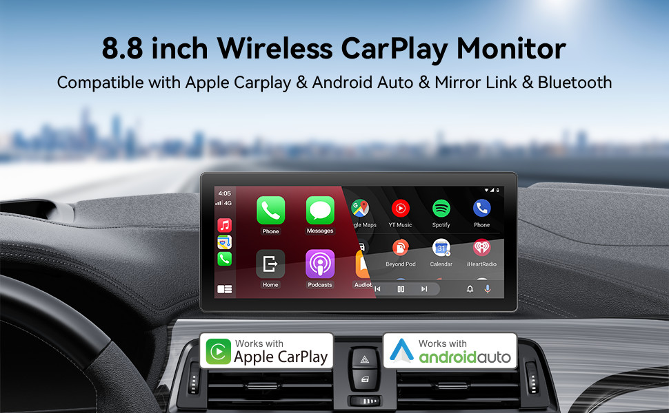 8.8 Inch Wireless Carplay Android Auto Mirroring Link For Car Bus SUV Truck