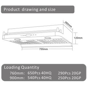 Black Kitchen Ventilating Fan Slim Profile Range Hood Wall Mounted