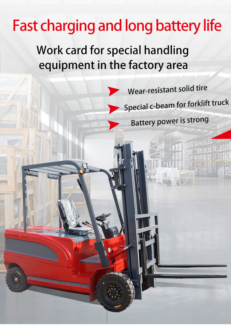 Solid Tire 2 Tons 4 Wheel Electric Forklift With Emergency Stop Button, 3-6M Lifting Height, AC Controller