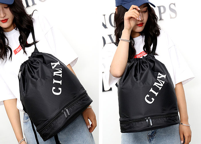 Customized Drawstring Beach Bag , Drawstring Swim Bag With Wet Dry Separation Backpack