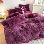 200TC Thread Count Purple Color Luxury Shaggy Warm Mink Velvet Bedding Set for