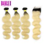 1b 613 Blonde Weave Hair Extensions , Blonde Weave Human Hair With 4*4 Lace