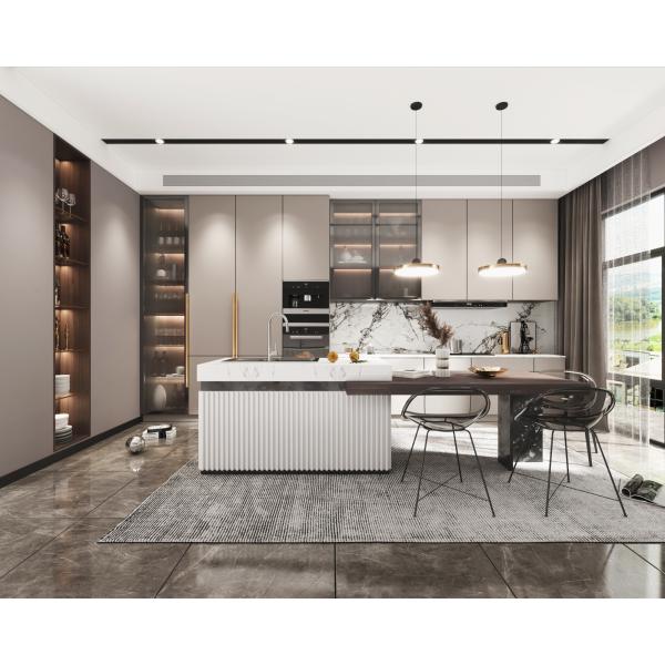 Modern Minimalist Melamine Kitchen Cabinet with Quartz Countertop