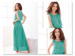 Fashionable Style Scoop Neck Sleeveless Solid Color Bohemian Chiffon Maxi Dress