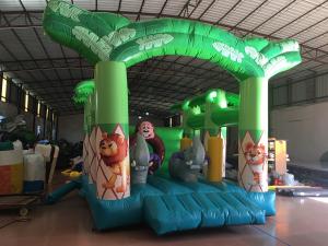 China Size 4x4m Forest Animals Kids Inflatable Bounce House / Green Jumping Monkey Bounce Houses For Child Under 12 Years factory
