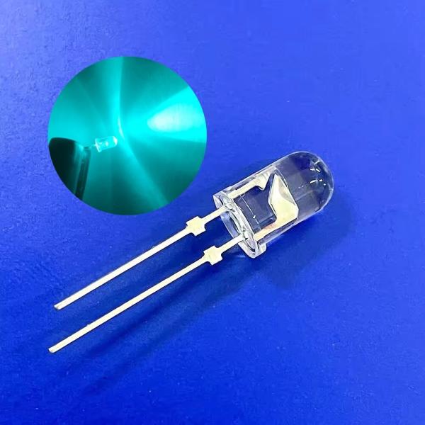 5mm Traffic Warning Light LED Diode 500nm Bluish Green Color 13800mcd Short