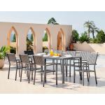 Aluminum Outdoor 8 Seat Dining Set Teak Wood Slatted Tabletop Dining Table