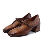 S170 2020 autumn and winter square toe thick heel handmade original leather high