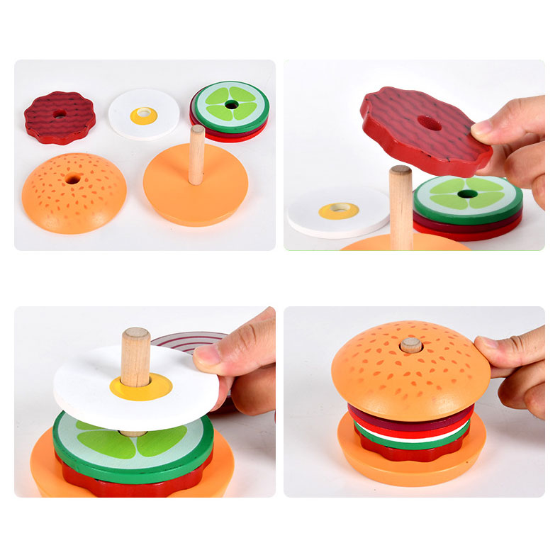 CPC CE Simulation Wooden Hamburger Sandwich Set Unisex Toy for Ages 0 to 24 Months