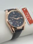 Three-Eyed Six-Needle Quartz Black Leather Wristwatch With Luminous Hands
