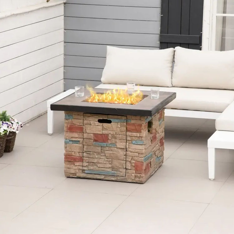 Outdoor Backyard Patio Garden Camping Propane Gas Fire Pit Table with Faux Ledge Stone
