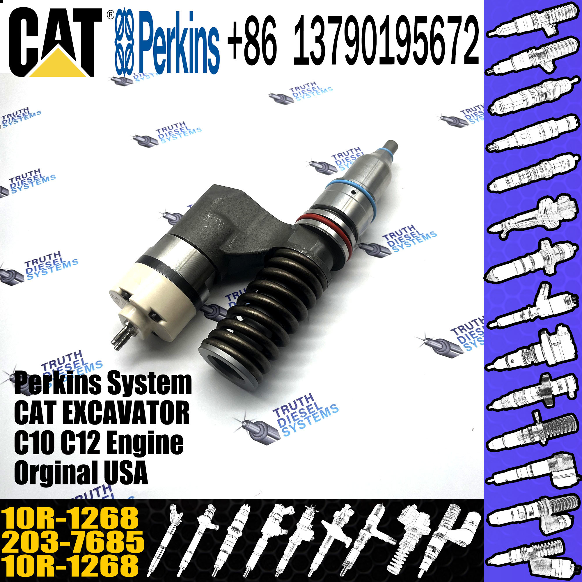 C10 C12 Engine CPT372 EXCAVATOR Fuel Injector 2037685 10R1268 203-7685 10R-1268 For CAT 345B II MH 365B II 365B L