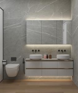 China Modern Vanity Slate Countertop Pvc Toilet Bathroom Cabinet With Sink And Mirror factory