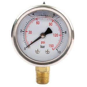 China Oil 150 Psi 2.5in Liquid Filled Pressure Gauges 1/4 BSPT Lower Mount factory
