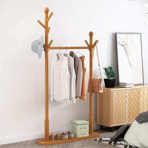 China Multifunctional Bamboo Coat Wooden Clothes Hanger Stand Double Pole factory