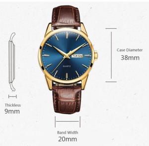China Goldtone 39mm Unisex Wrist Watch 3BAR Mens Wrist Watch Brown Leather Strap factory