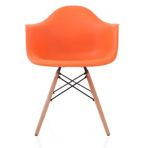 China Nordic Orange Molded Plastic Dining Arm Chair Beech Wood Eiffel Legs Stable factory