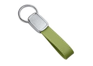 China Debossing Tape Green PU Leather Key Chains Strap Epoxy Doming factory