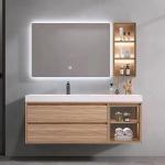 Stereoscopic Mirror Bathroom Vanity Units , Ceramic Wood Basin Cabinet